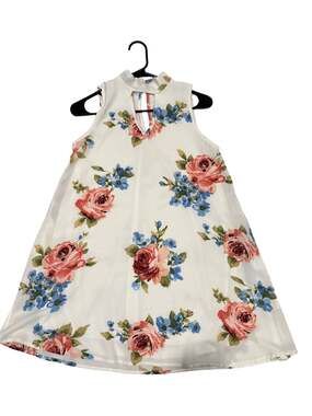 Daisies Floral Sleeveless Mock Neck Keyhole Dress Small